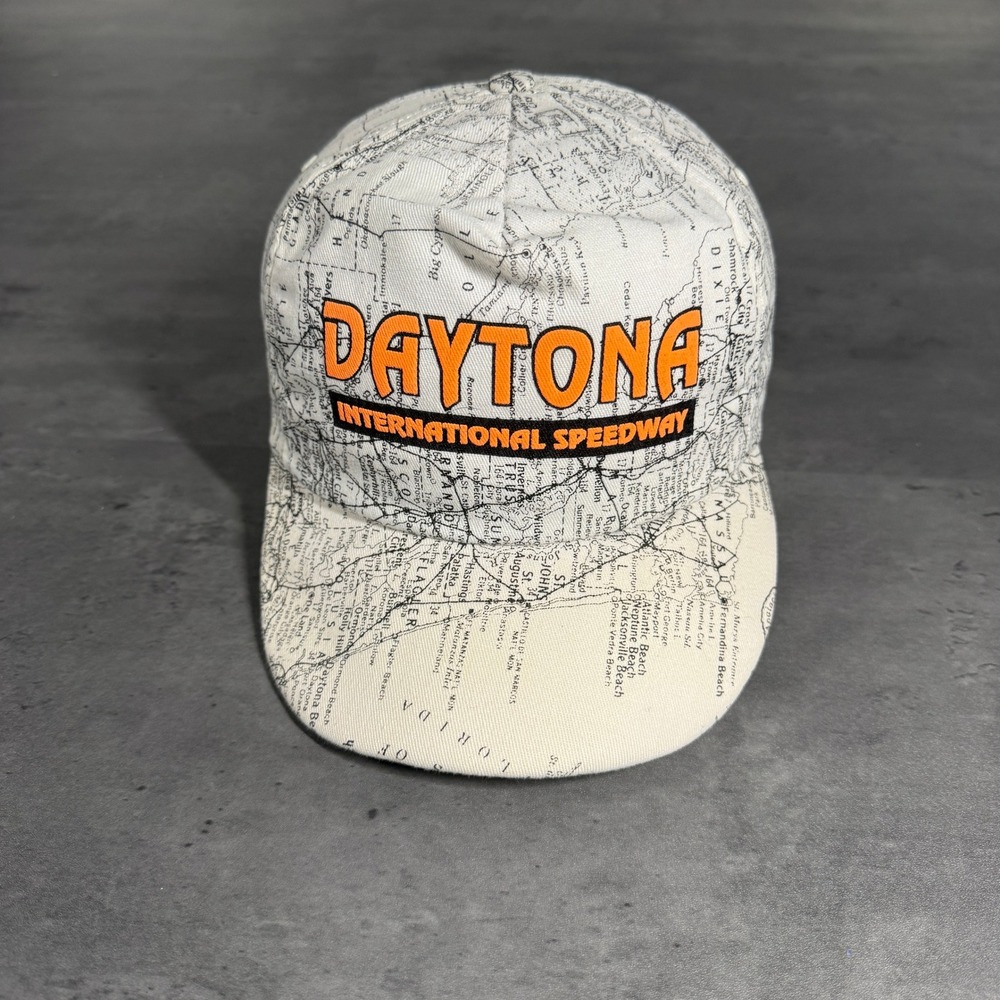 Vintage Daytona International Speedway Map Print Snapback Hat Made in USA White